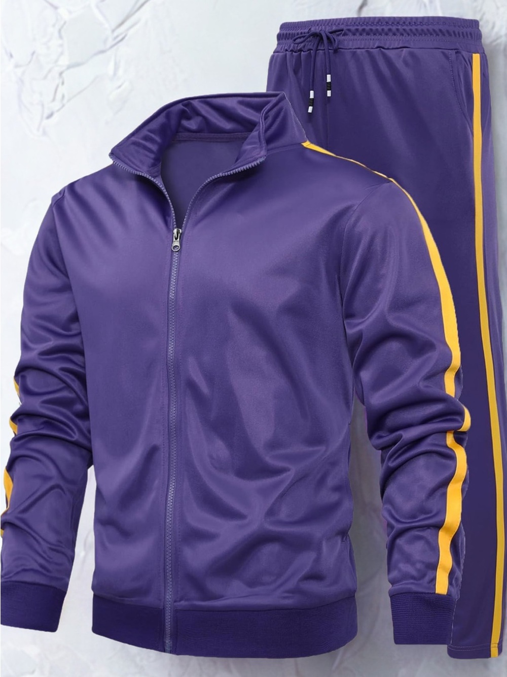 Men's Purple Windbreaker Jacket with Yellow Side Stripe